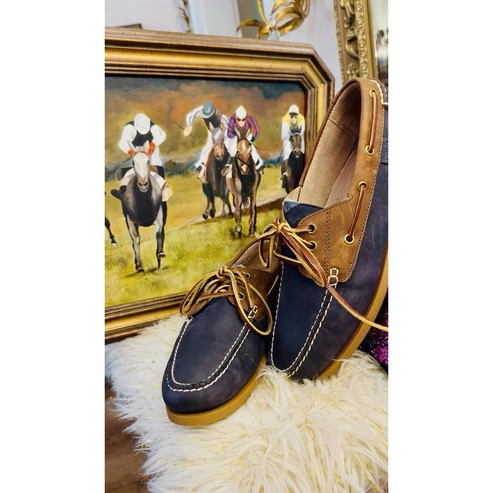 POLO Ralph Lauren BIENNE II Leather Boat Fisherman Shoe Blue Brown Men 12 Photos